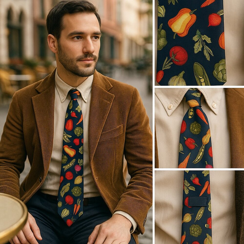 ENRO All Silk Tie – Rare “Vegetable Garden” Print, Made in U.S.A.